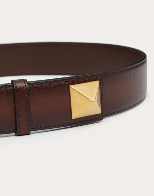 Valentino Garavani - Roman Stud Belt In Ombré Cowhide - Dark Brown - Man - Man Bags & Accessories Sale