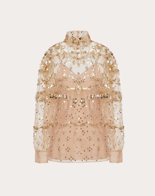 Valentino - Tulle Illusione Embroidered Top - Gold - Woman - Shirts And Tops