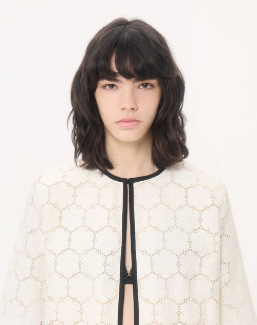 Valentino - Jacket In Fleurs A Jour Cotton - Latte/black - Woman - Jackets And Blazers