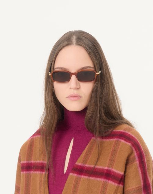 Valentino - Rectangular Acetate Eyewear - Ivory/black/brown - Unisex - Eyewear