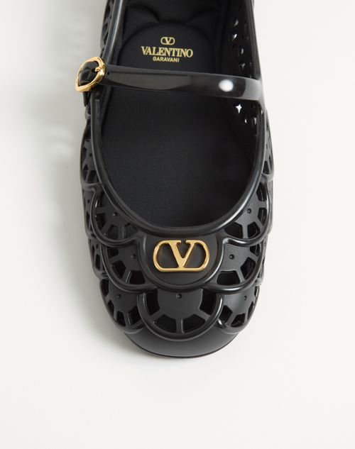 Valentino Garavani - Ondette Rubber Ballerina With Scallop Pattern 05mm - Black - Woman - Ballerinas