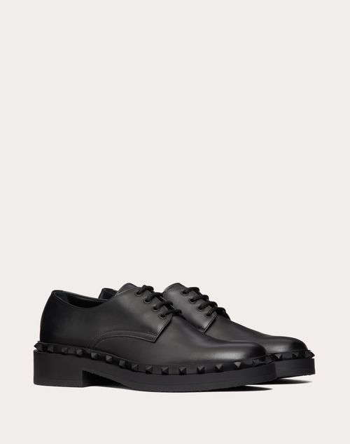 Valentino Garavani - M-way Rockstud Derby In Calfskin - Black - Man - Loafers & Oxford