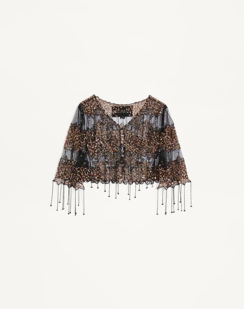 Valentino - Embroidered Point D'espirit Jacket - Black/ivory - Woman - Jackets And Blazers
