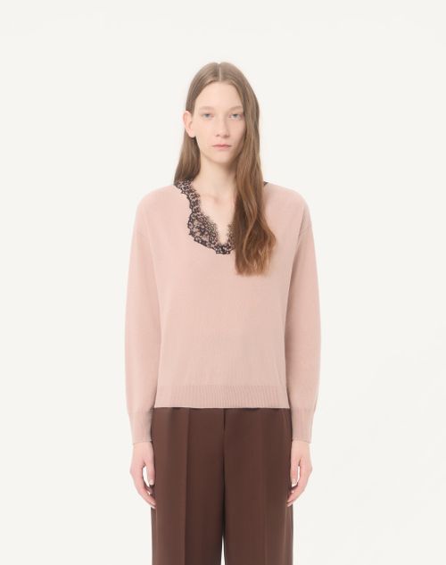 Valentino - Cashmere Jumper With Lace - Poudre - Woman - Knitwear