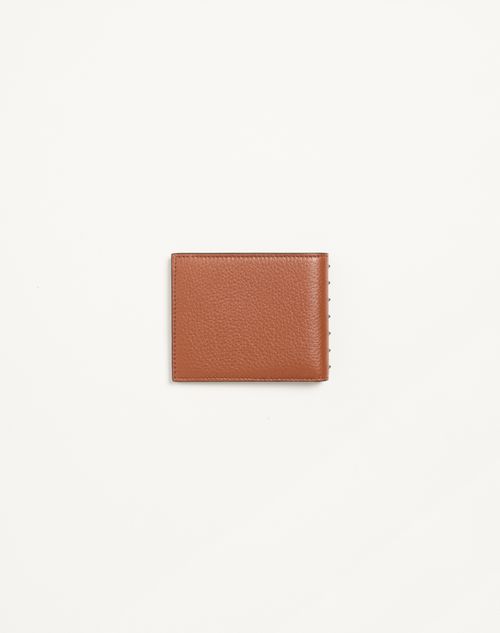 Valentino Garavani - Rockstud Wallet In Grainy Calfskin - Saddle Brown - Man - Wallets And Small Leather Goods