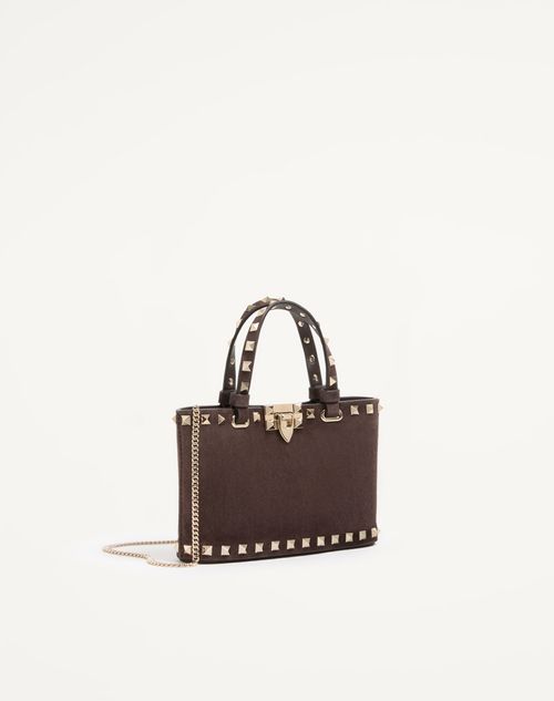 Valentino Garavani - Rockstud Mini-einkaufstasche Aus Wildleder - Ebenholz - Frau - Shopper Taschen