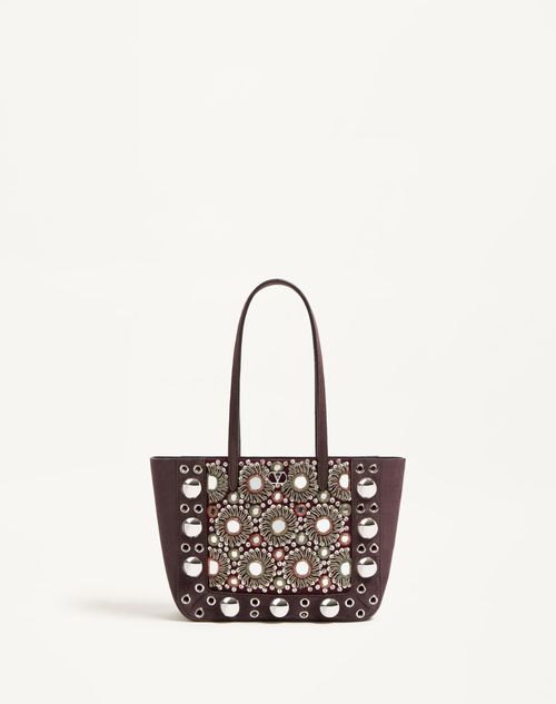 Valentino Garavani - Valentino Garavani Nellcôte Mini Embroidered Shopping Bag - Testa Di Moro - Woman - Totes