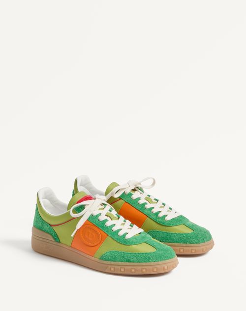 Valentino Garavani - Upvillage Low Top Sneaker In Crust Leather And Nylon - Green Briar/chartreuse/pumpkin/coral - Man - Sneakers