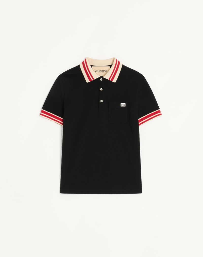 Polo Piqué Coton Écusson VLogo Noir — Valentino