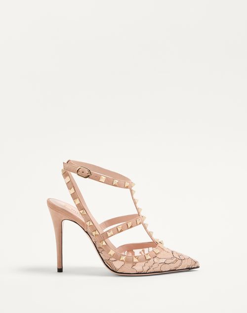 Valentino Garavani - Rockstud Lace Pump With Straps 100 Mm - Skin - Woman - Pumps