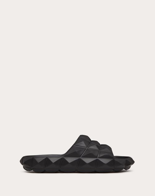 Valentino Garavani - Roman Stud Turtle Slide Sandal In Rubber - Black - Man - Man Shoes Sale