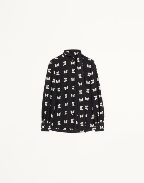Valentino - Camicia Valentino In Crepe De Chine Stampa Butterflow - Nero/vaniglia - Donna - Camicie E Top