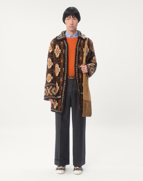 Valentino - Wool Jacket With Geometric Pattern - Rust - Man - Knitwear