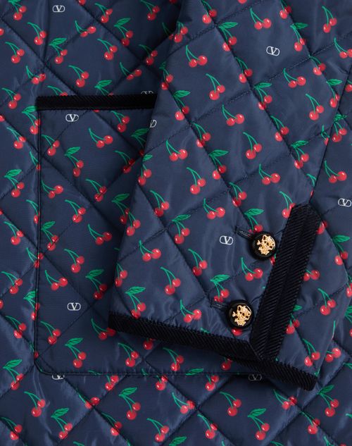 Valentino - Valentino Quilted Nylon Jacket With Cherryfic Print - Blue/red - Man - Outerwear