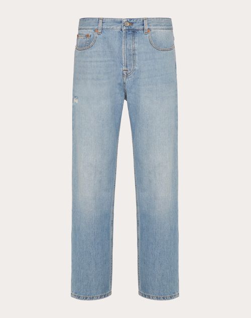 Valentino - Pantalon En Denim Avec Vlogo Signature En Relief - Denim - Homme - Shelf - Mrtw - Pre Ss24 Vdetail+denim Toile Iconographe