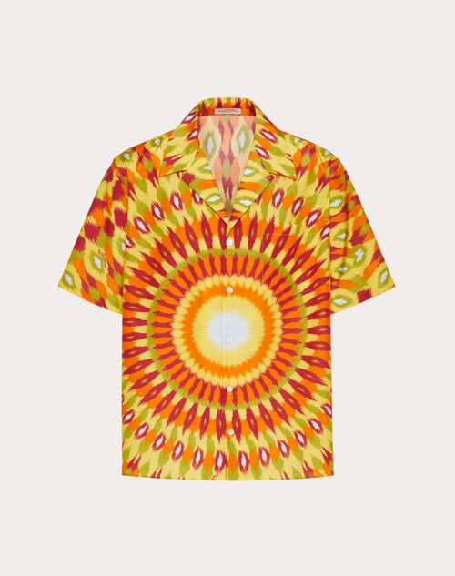 Valentino - Round Rain Print Silk And Cotton Shirt - Orange/multicolor - Man - Shirts