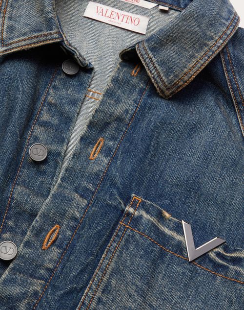 Denim Shirt With Metallic V Detail for Man in Denim Denim Shirt With Metallic V Detail for Man in Denim