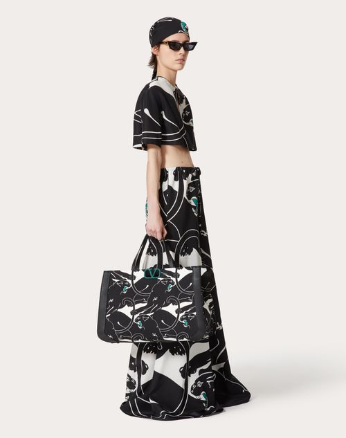 Valentino Garavani - Valentino Garavani Escape Canvas Handbag With Panther Print - Black/white/green - Woman - Bags