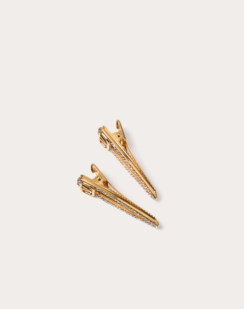 Valentino Garavani - Vロゴ シグネチャー メタル X スワロフスキー® クリスタル ヘアクリップ - ゴールド - ウィメンズ - ヘアーアクセサリー