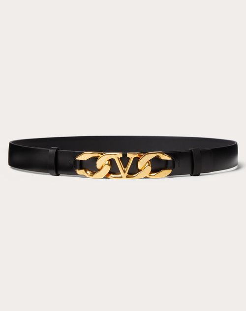 Valentino Garavani - Vlogo Chain Shiny Calfskin Belt 25 Mm - Black - Woman - Belts