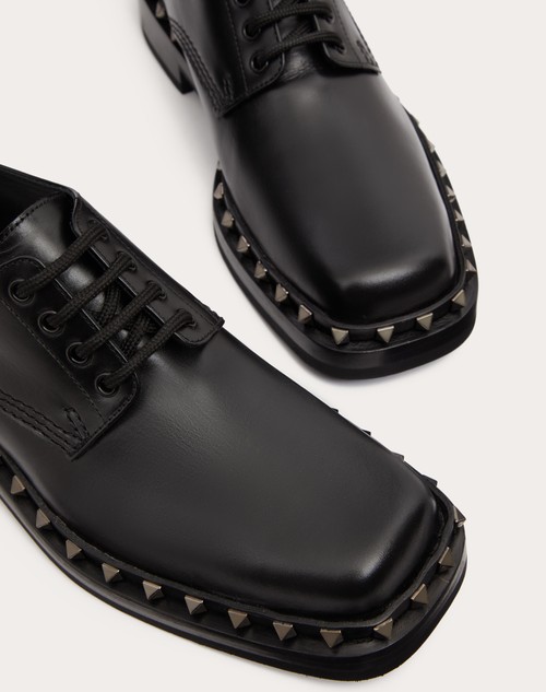 VALENTINO GARAVANI- Upraise Leather Derby Shoes- Man- 40 - Black