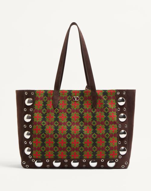 Valentino Garavani - Valentino Garavani Nellcôte Large Shopping Bag In Jacquard Fabric - Multicolour/testa Di Moro - Man - Bags