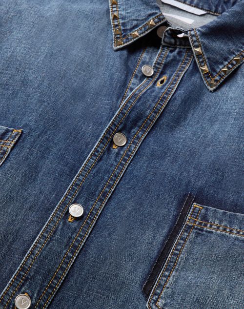 Valentino - Denim Shirt Jacket With Rockstud Untitled Studs - Blue - Man - Denim
