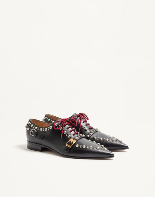 Valentino Garavani - Derby Mockers In Calfskin - Black - Man - Lace-ups