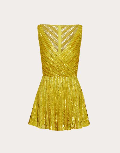 Valentino - Vestido Bordado De Tulle Illusione - Amarillo - Mujer - Vestidos