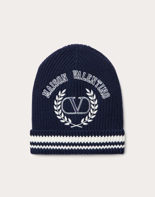 Valentino Garavani - Bonnet Maison Valentino - Bleu/ivoire - Homme - Gants Et Chapeaux