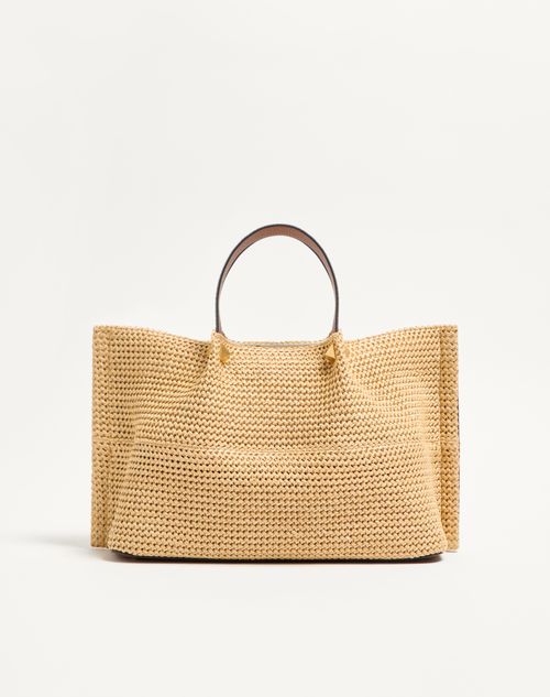 Valentino Garavani - Medium Straw Summer Tote - Saddle Brown/natural/rouge Pur - Woman - Totes