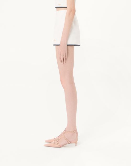 Valentino - Mini Skirt In Cotton Tweed Canestrello - Latte/black - Woman - Skirts