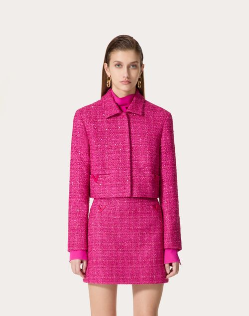 Glaze Tweed Light Jacket for Woman in Pink Pp | Valentino US