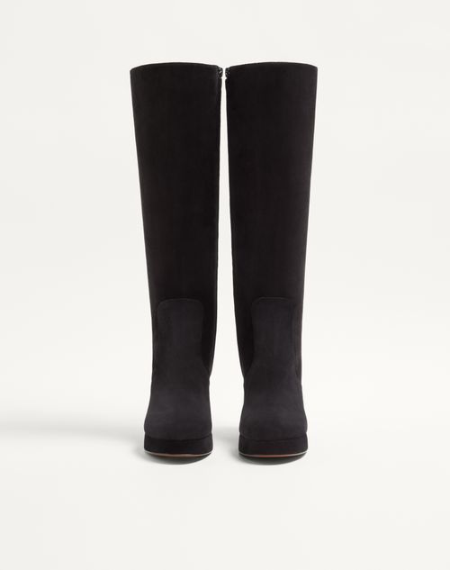 Valentino Garavani - Valentino Garavani Fawcette Plateaustiefel Aus Krustleder, 90 Mm - Schwarz - Frau - Stiefel