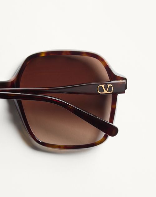 Valentino - Rectangular Acetate Glasses - Havana/brown - Woman - Eyewear