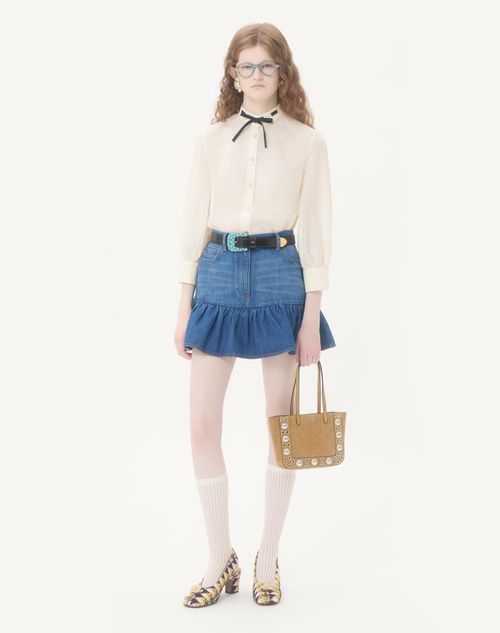 Valentino Garavani - Valentino Garavani Nellcôte Mini Suede Shopping Bag - Havana Beige - Woman - Totes