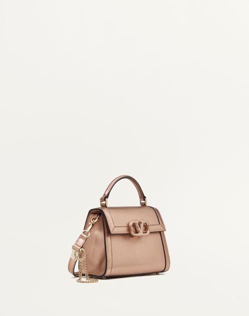 Valentino Garavani - Mini Vsling Handbag In Calfskin And Metallic Karung - Rose Cannelle - Woman - Valentino Garavani Vlogo Signature