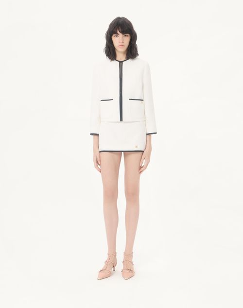 Valentino - Mini Skirt In Cotton Tweed Canestrello - Latte/black - Woman - Skirts