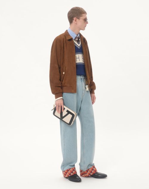 Valentino Garavani - Valentino Garavani Viva Superstar Nappa Leather Pouch - Butter/black - Man - Clutches And Pouches