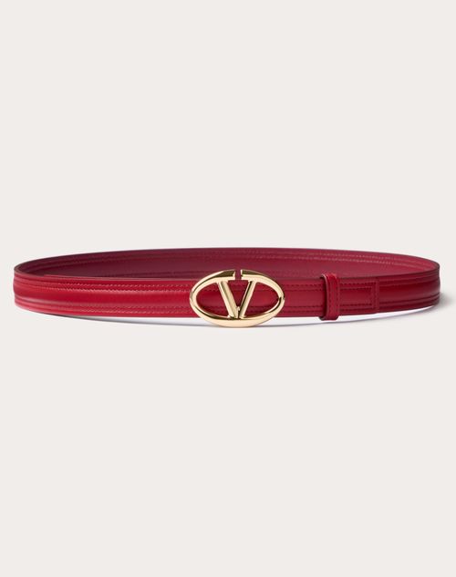 Valentino Garavani - The Bold Edition Vlogo Shiny Calfskin Belt 20 Mm - Rosso Valentino/dark Red - Woman - Belts
