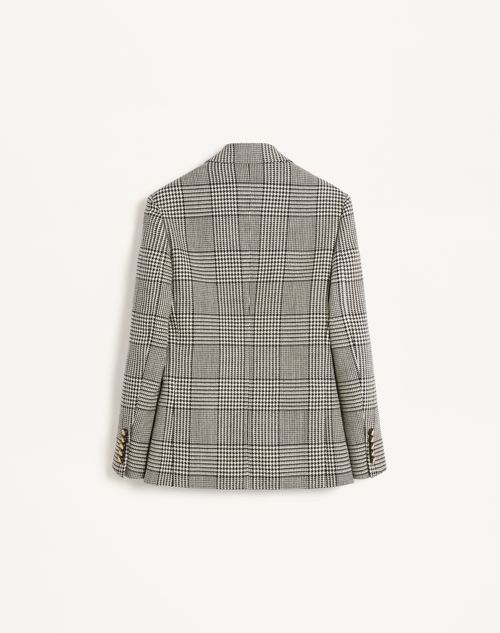 Valentino - Single-breasted Wool Jacket With Check Pattern On Houndstooth - Ivory/black - Man - Man Ready To Wear Sale