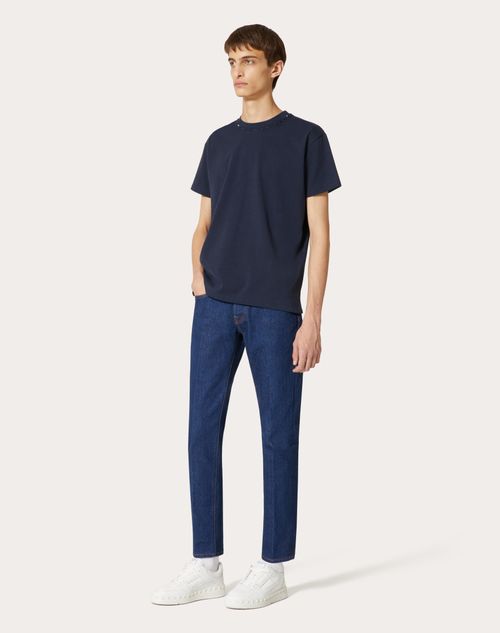 Valentino - T-shirt Ras-du-cou En Coton Avec Clous Black Untitled - Bleu Marine - Homme - T-shirts Et Sweat-shirts