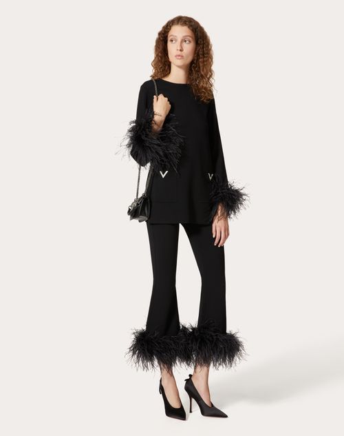 Valentino - Stretched Viscose Trousers With Feathers - Black - Woman - Trousers And Shorts