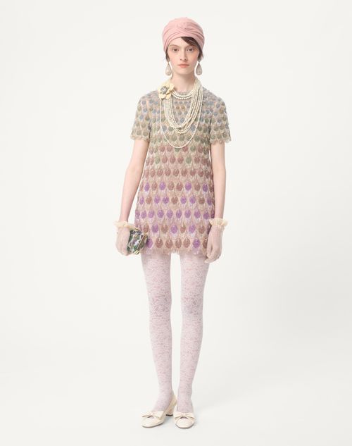 Valentino - Short Embroidered Organza Dress - Poudre/multicolour - Woman - Ready To Wear