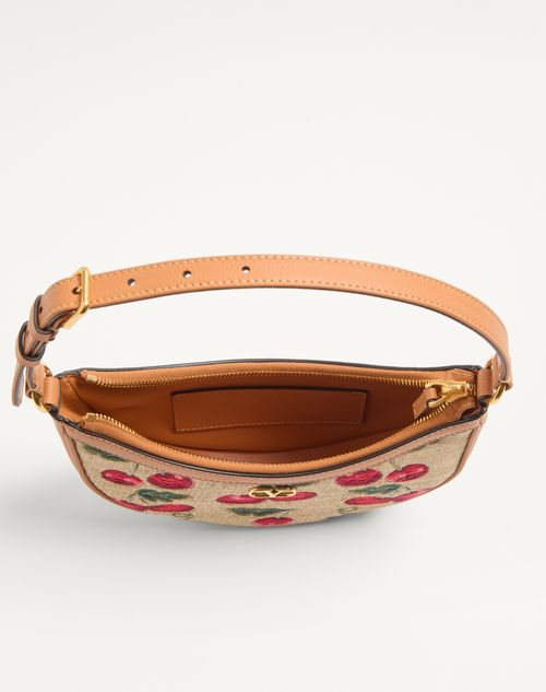 Valentino Garavani - Vlogo Signature Mini Hobo Bag In Jacquard Raffia With Cherryfic Pattern - Natural/red - Woman - Shoulder Bags