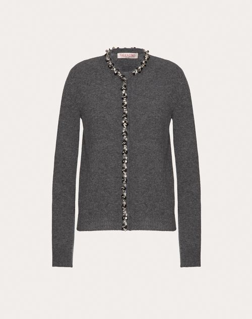 Valentino - Cardigan Brodé En Laine - Gris Foncé - Femme - Prêt-à-porter