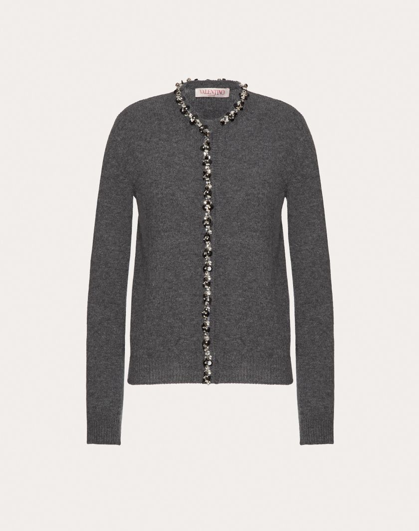 Valentino Handbags Cardigan In Lana Ricamato per Donna in Grigio Scuro | Valentino IT