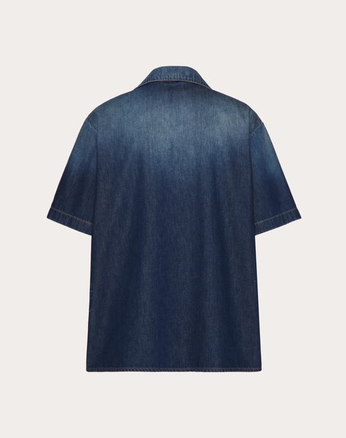 Valentino - Denim Chambray Bowling Shirt - Denim - Man - Shelf - Mrtw - Pre Ss24 Vdetail Light + Beige Toile + Embroideries + Denim