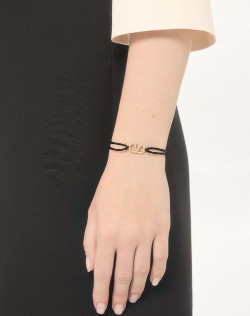 Valentino Garavani - Vlogo Signature Bracelet In Cotton And Swarovski® Crystals - Black - Woman - Accessories