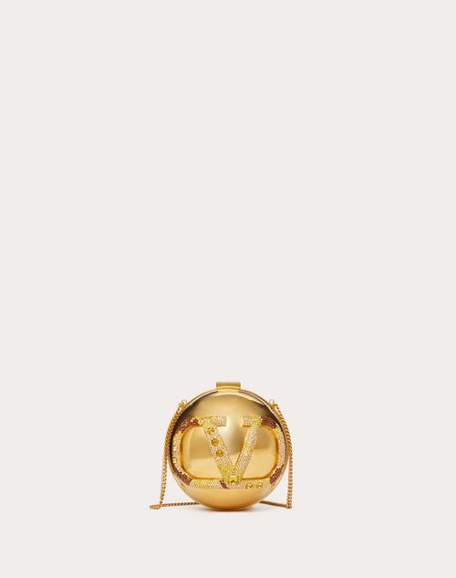 Valentino Garavani - Vlogo Signature Metal And Rhinestone Minaudière - Antique Brass - Woman - Clutches